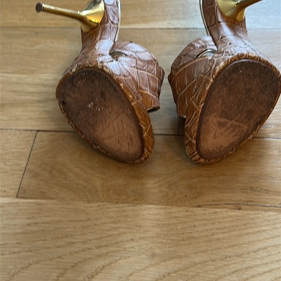 Massimmio Dogano Vintage Brown and Gold High Heel Mules with Platform - Picture 6 of 6
